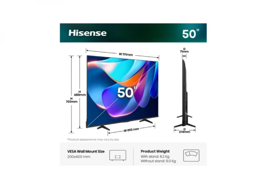 SMART LED TV 50 Hisense 50E6ST 3840x260/UHD/4K/DVB-C/T2/S2/VidaaOS