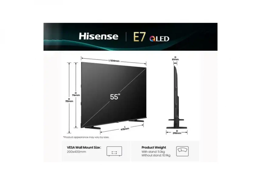 SMART QLED TV 55 Hisense 55E7Q 3840x2160/UHD/4K/DVB-T2/S2/C